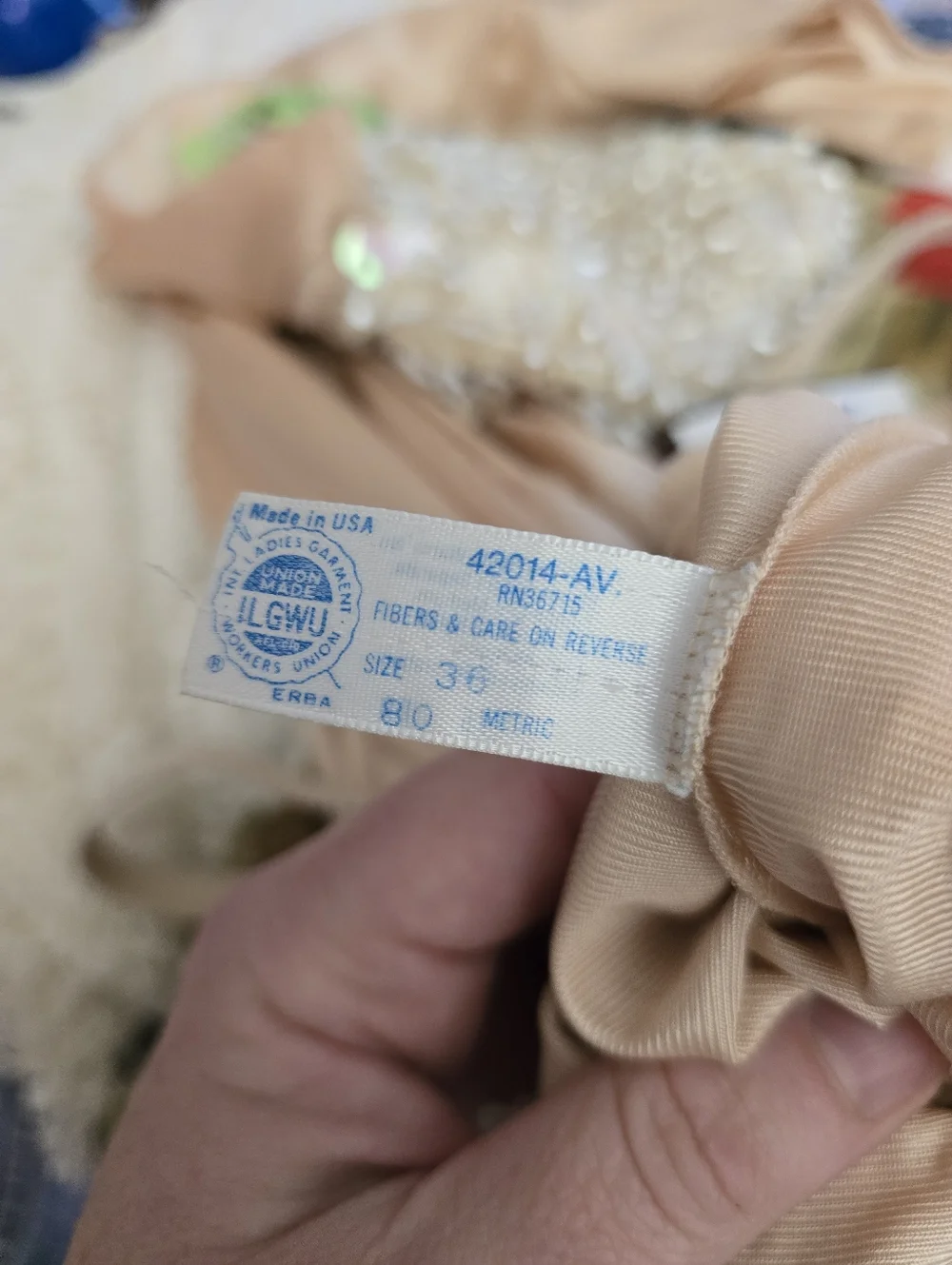 Vtg 60's Union Made ILGWU Lace-Trim Slip Dress in Nude Tan Minimalist Chic - Picture 7 of 8